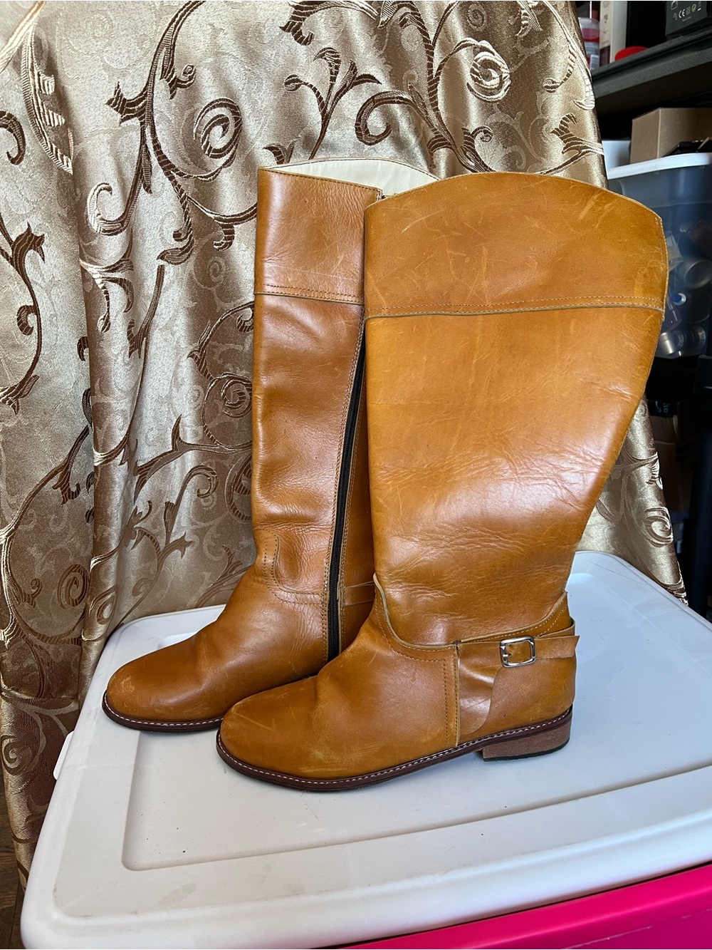 Size 9 Saddle Tan Leather Riding Boots | Silver Buckle Details | Like New - Picture 11 of 12